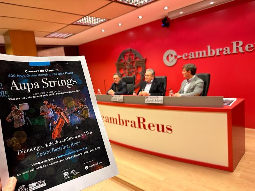 El Gremi tancarà els actes del 400 aniversari amb un concert solidari al Bartrina amb Aupa Strings per recaptar fons a favor de la Càtedra de Dolor Infantil de la URV